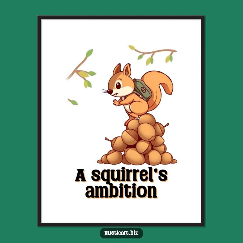 Funny Squirrel Wall Art: Determined Acorn Climber's Hilarious Digital Print!