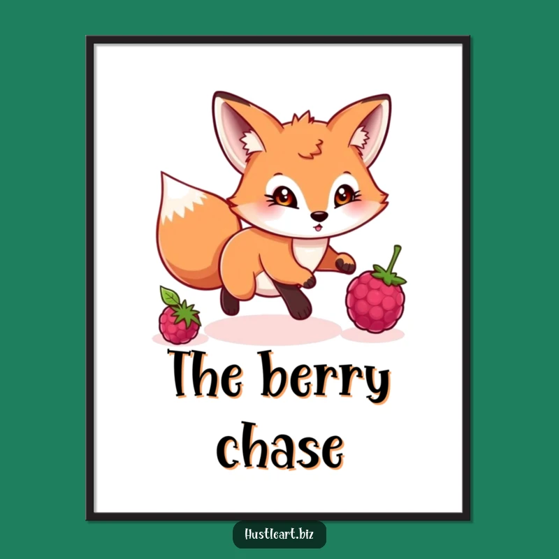 Funny Fox Wall Art: Playful Hunter's Berry Chase Digital Print!