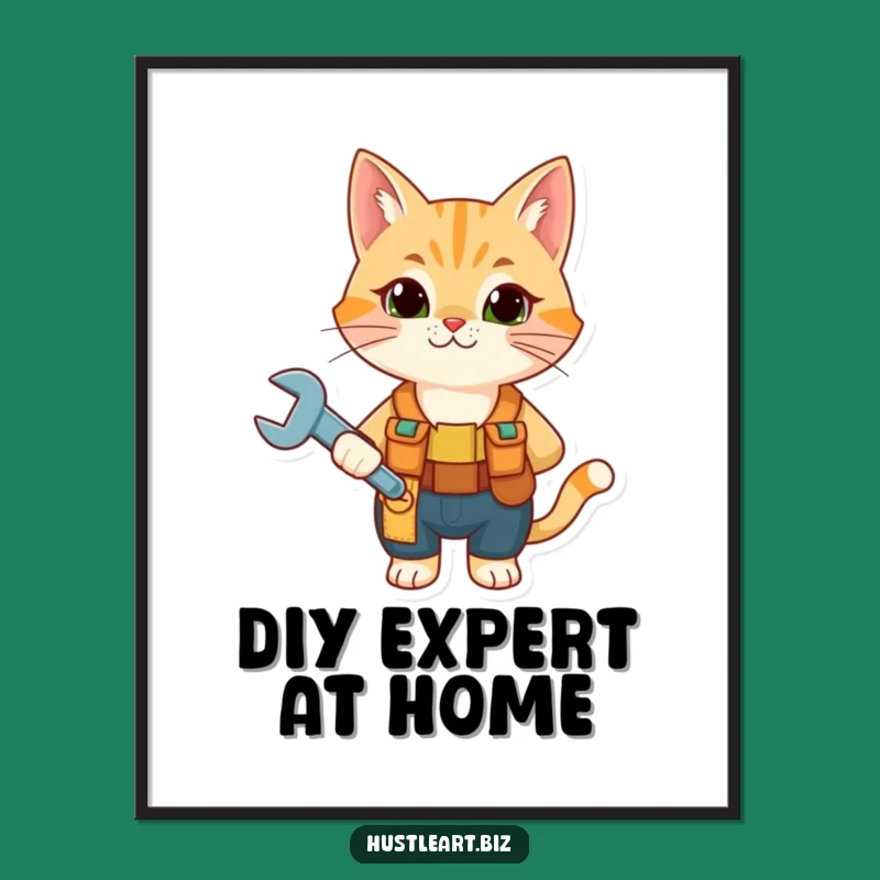 Funny Cat Mechanic Poster - Quirky Tool Belt Wrench Feline Wall Art Gift