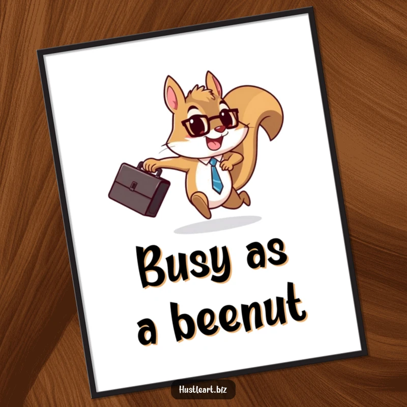 Funny Free Printable Wall Art: A determined squirrel dashes with a briefcase, embodying ambitious spirit and cheerful motivation for any room.