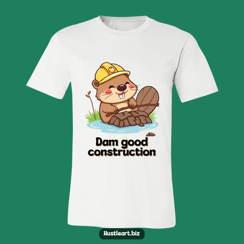 Funny Beaver Hard Hat T-Shirt: Happy Builder's Dam Good Tee!