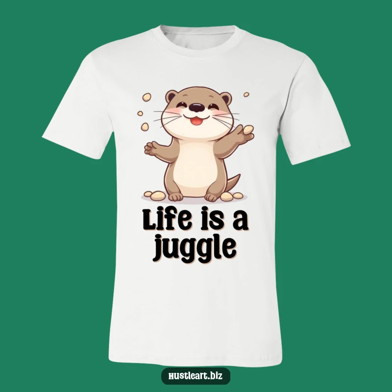 Funny Otter Juggling T-Shirt: Cheerful Pebble Performer's Hilarious Tee!